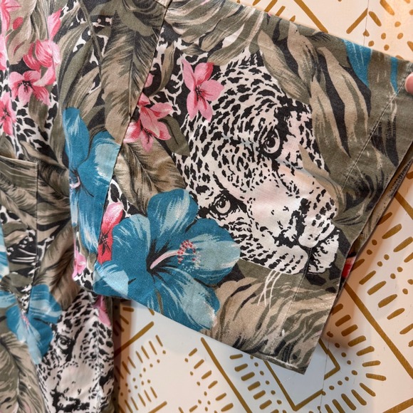 Vintage Button Up Size 22W Tropical Leopard Floral Short Sleeve Shirt Summer - Picture 6 of 10